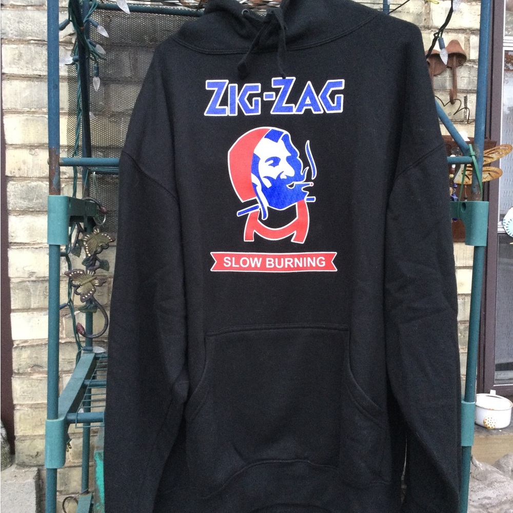 Zig Zag Graphic Hoodie - Slow Burning Logo, Like New, XXL